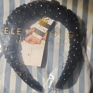 Lele Sadoughi Black Headband with Gold Studs